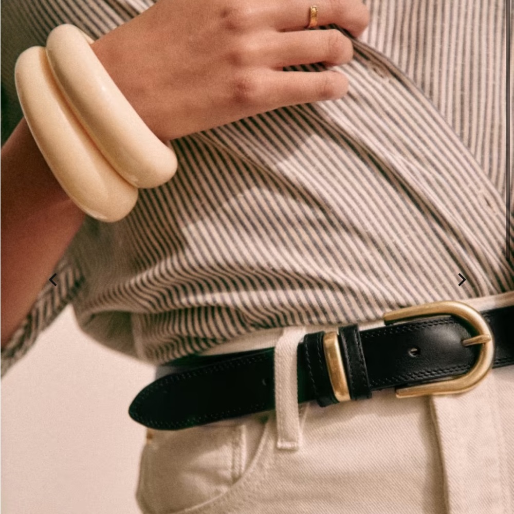 Sezane Black Leather Belt with Gold Buckle